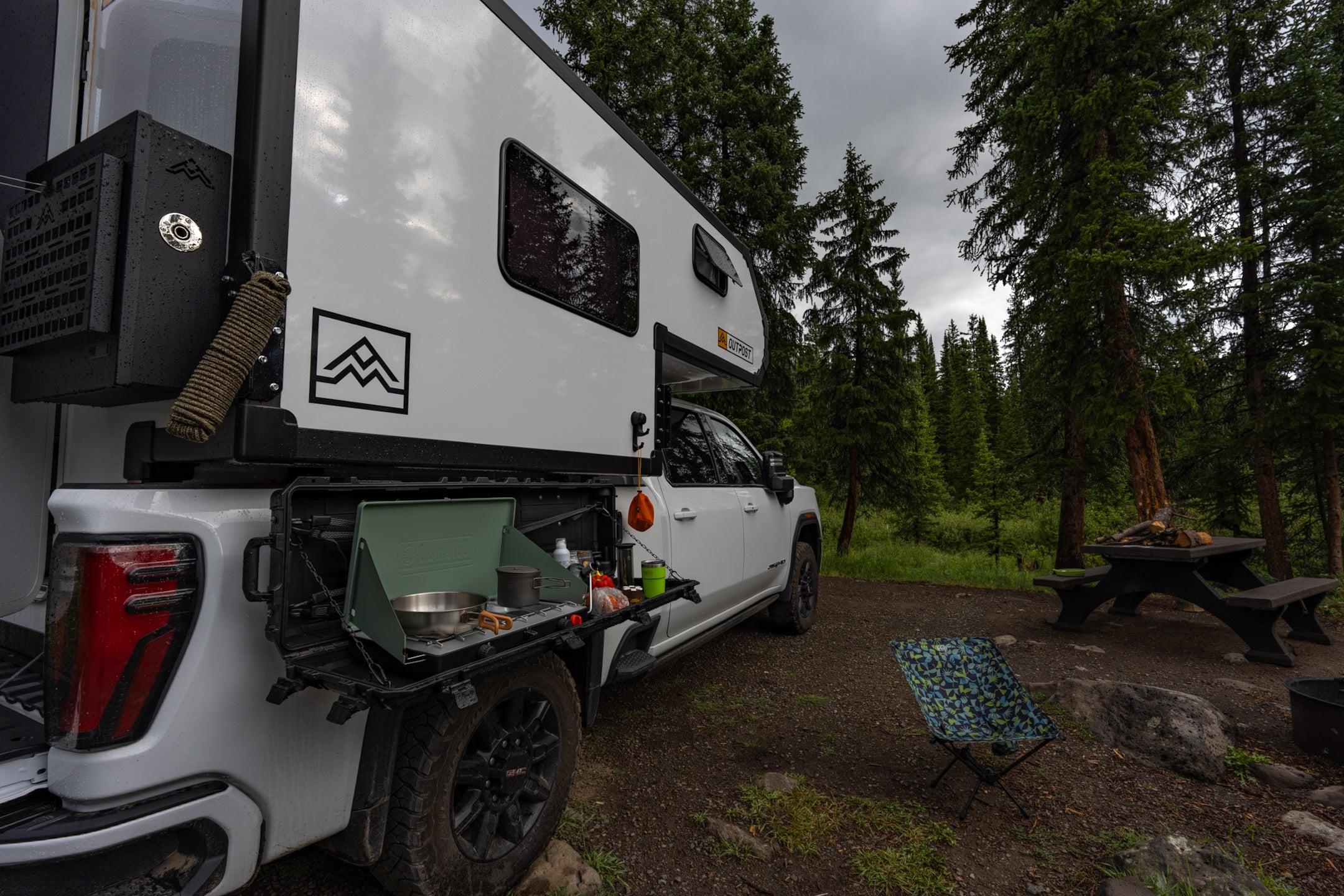 camp kitchen for slide in truck camper STAPLL bedside racks and storage cases