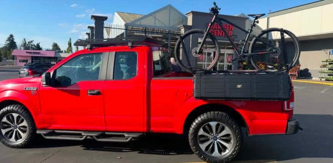 F150 with STAPLL truck bed storage and bike rack